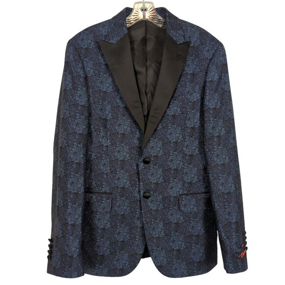 Egara Men's Dinner Jacket blue black 40 R  Slim Fit Floral Peak Lapel - Picture 1 of 16